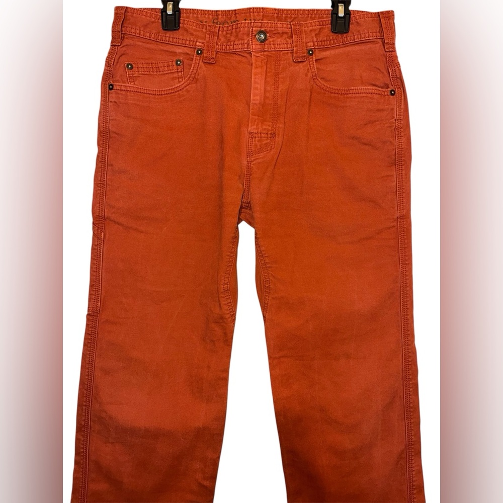 prAna Bronson Pants in Henna Cinnamon Color Organic Cotton Eco Mens sz 34 x 32* - Picture 2 of 8